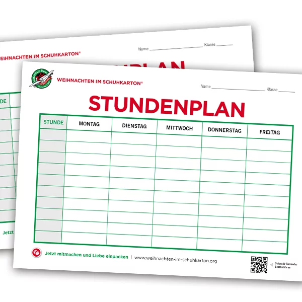 Stundenplan von Weihnachten im Schuhkarton